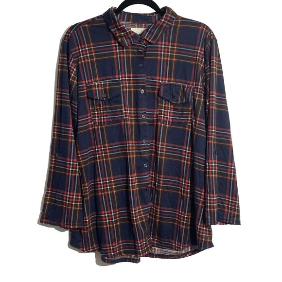 New York Laundry Plaid Red & Blue Flannel Style Tunic Plus Size 1X - Picture 1 of 10